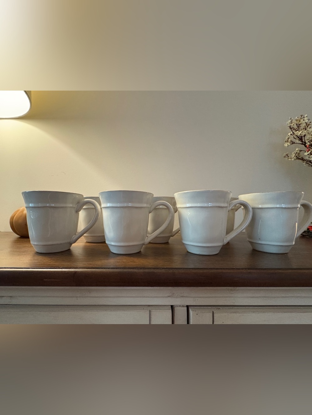 Pottery Barn Cream Ceramic Dining Mugs - Set of 6